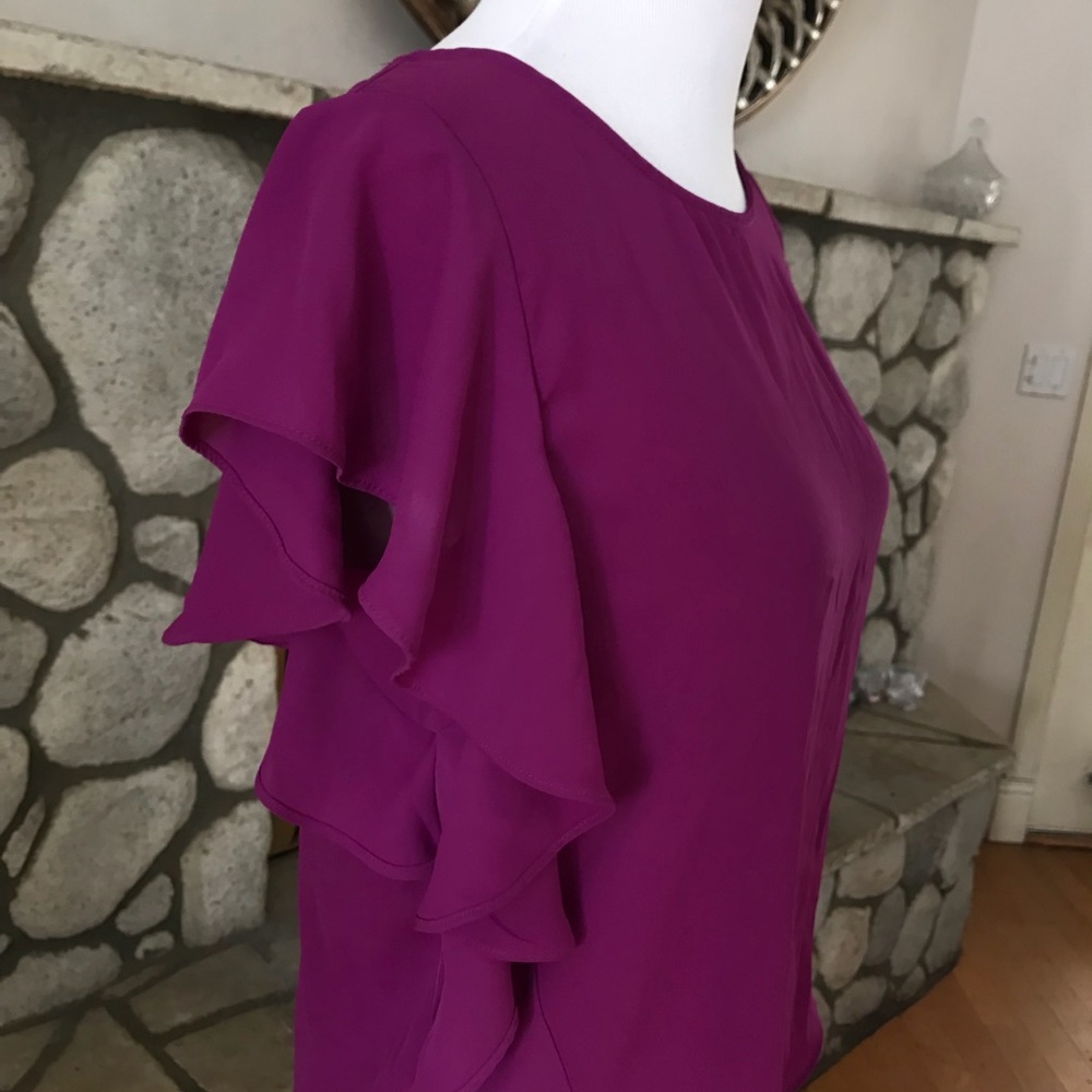 Plum Flutter Sleeve Blouse